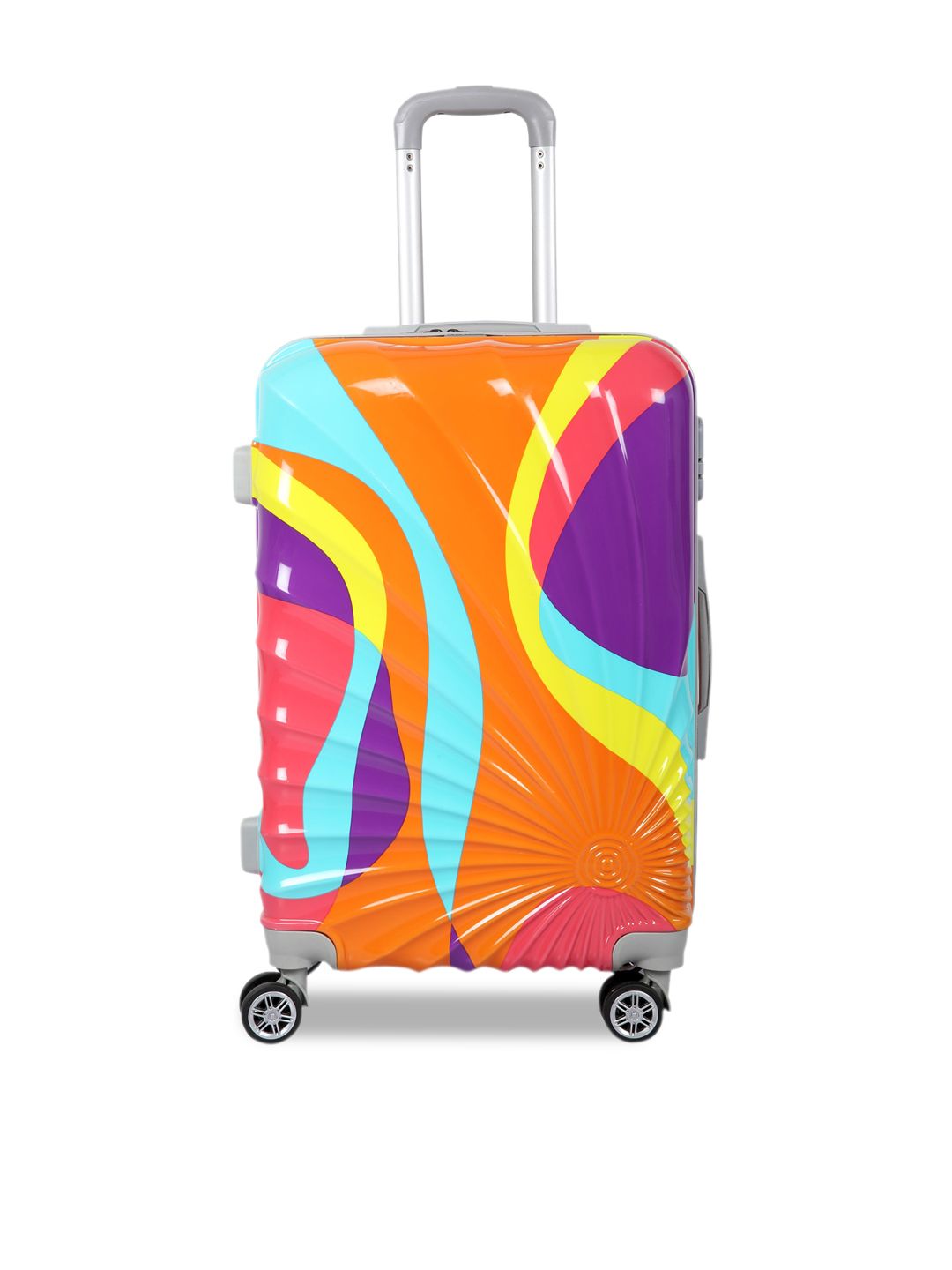 Polo Class Unisex Orange & Blue Printed Hard Side Medium Trolley Suitcase Price in India