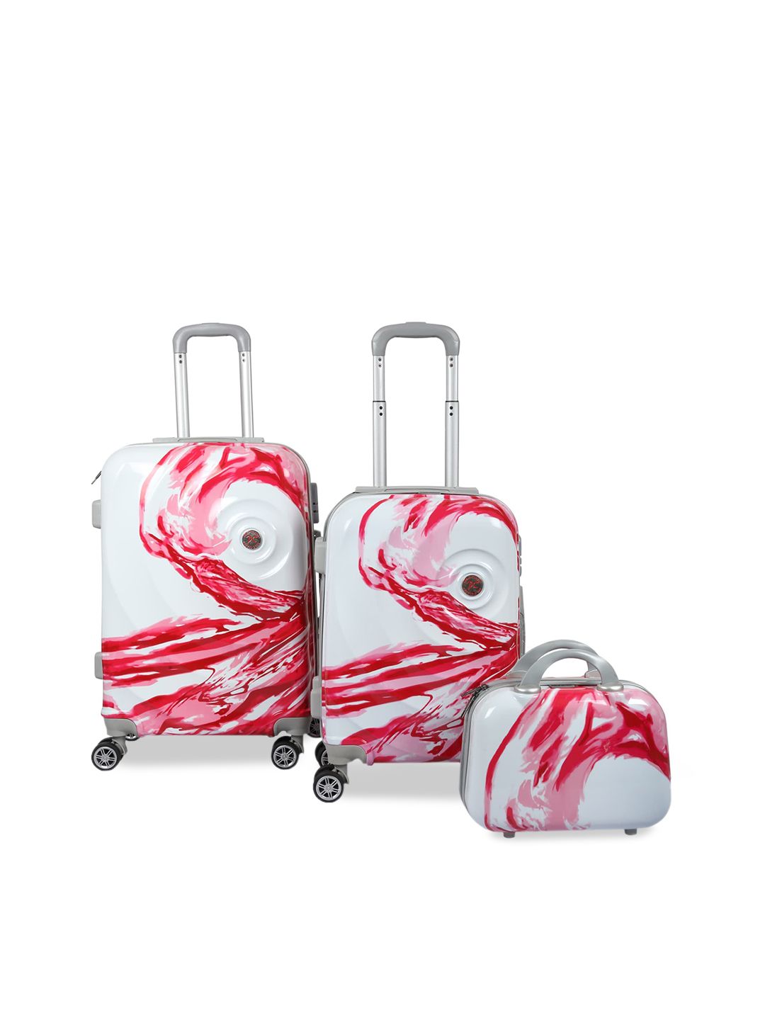 Polo Class Red & White 3-Piece Hard Case Printed Trolley & Vanity Bag Set Price in India