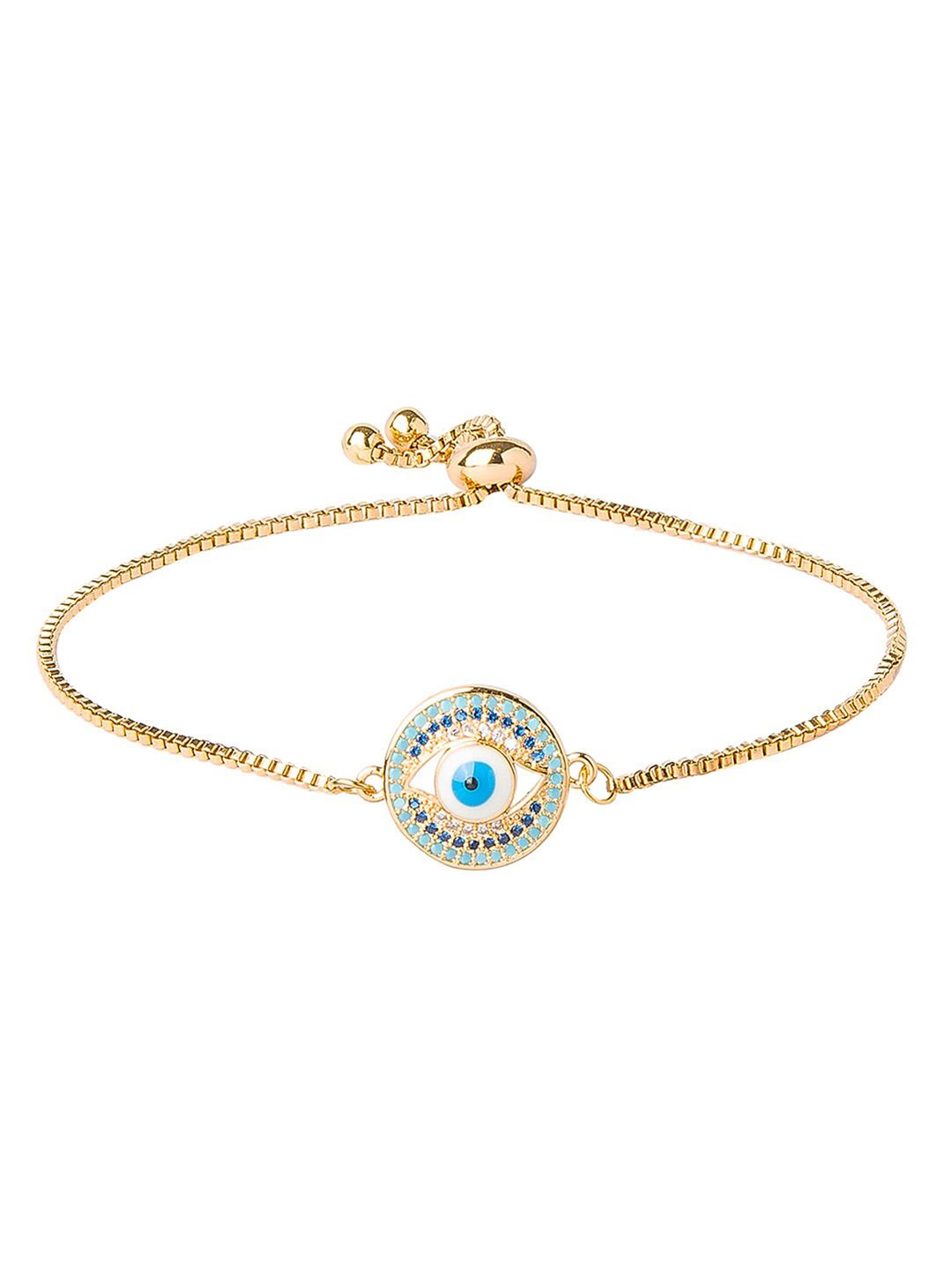 Moon Dust Women Gold-Toned & Blue Brass American Diamond Gold-Plated Charm Bracelet Price in India