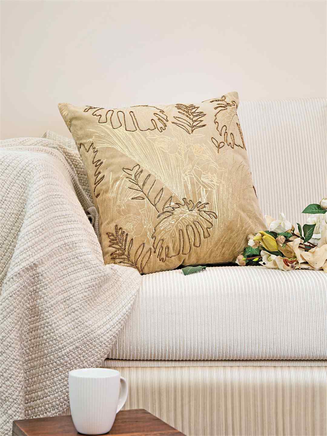 Amoliconcepts Beige Embellished Velvet Square Cushion Covers Price in India