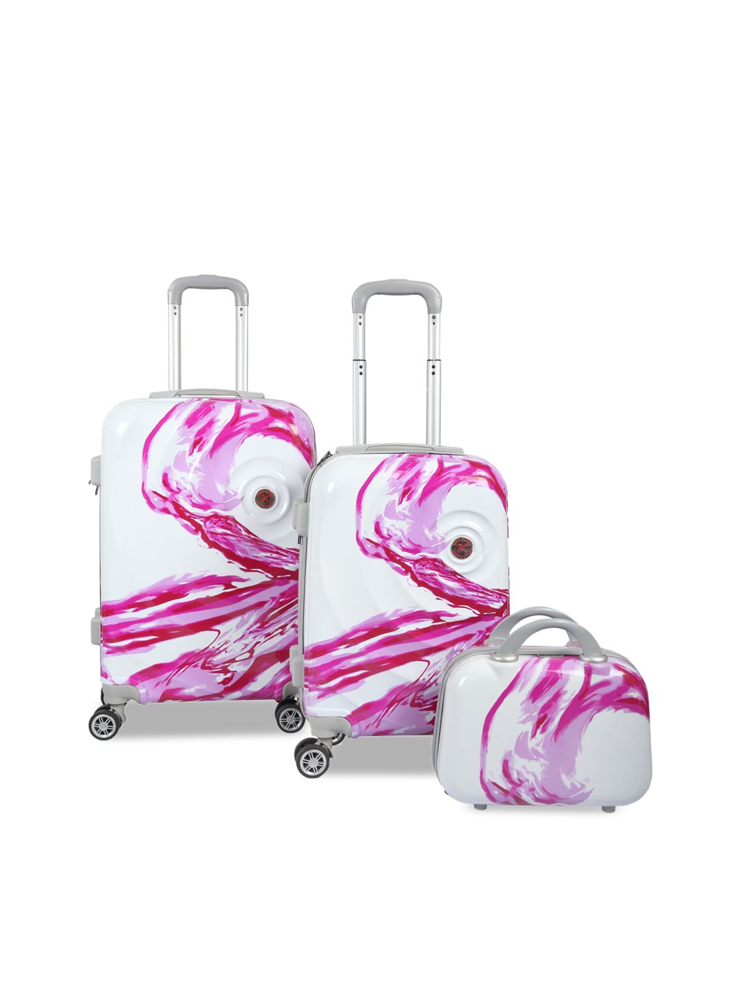 Polo Class Unisex Set Of 3 Pink & White Printed Trolley & Vanity Bags Price in India