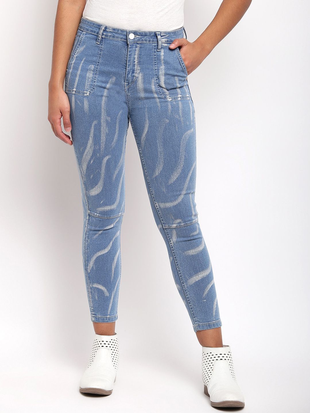 TALES & STORIES Women Blue Printed Skinny Fit Jeans Price in India