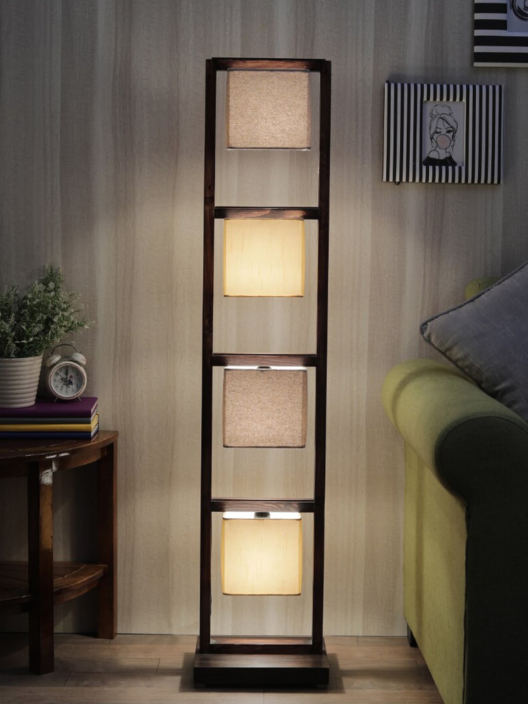 SANDED EDGE Beige & Grey Contemporary Shelf Lamp with Shade Price in India