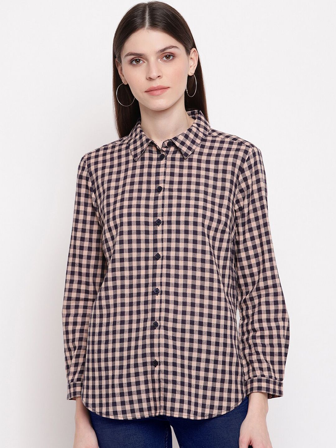 sandy AND ritz Women Black Gingham Checks Checked Casual Shirt