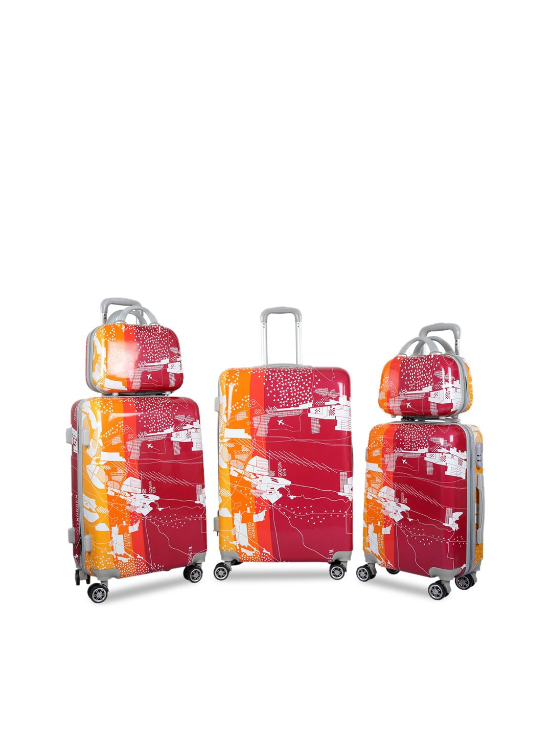 Polo Class Unisex Set Of 5 Orange & Red Printed Trolley & Vanity Bags Price in India