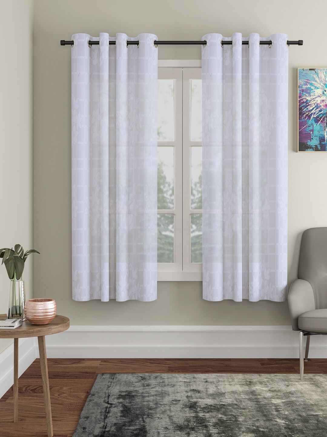 HOSTA HOMES White Set of 2 Floral Window Curtain Price in India