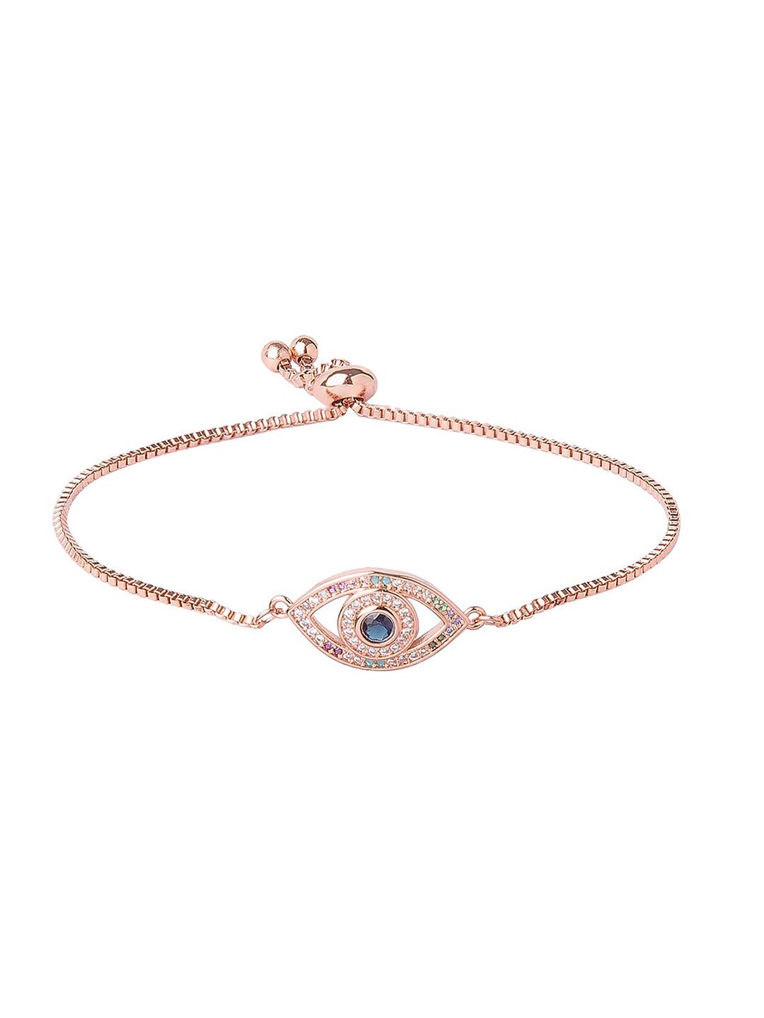 Moon Dust Women Rose Gold & Blue Brass American Diamond Rose Gold-Plated Charm Bracelet Price in India