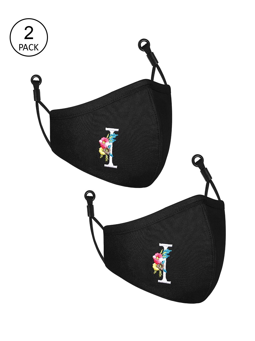 CENWELL Unisex Pack Of 2 Black Solid 6-Ply Reusable Pure Cotton Cloth Masks Price in India