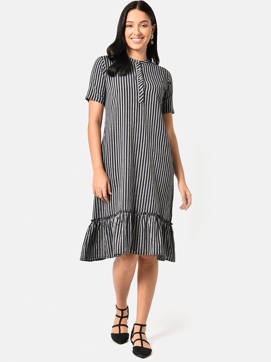 Saaki Black Striped A-Line Dress