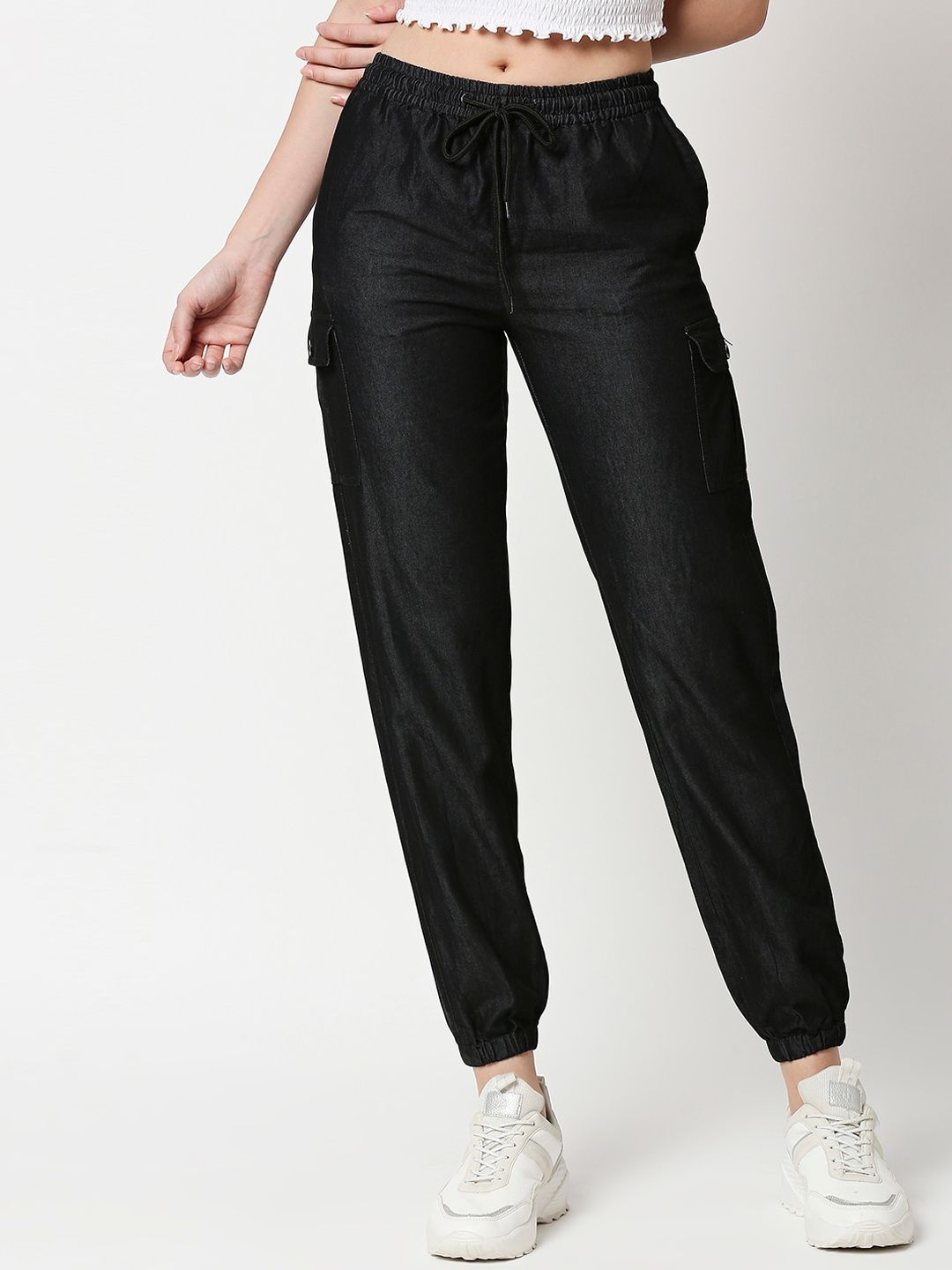 High Star Women Black Jogger High-Rise Jeans Price in India