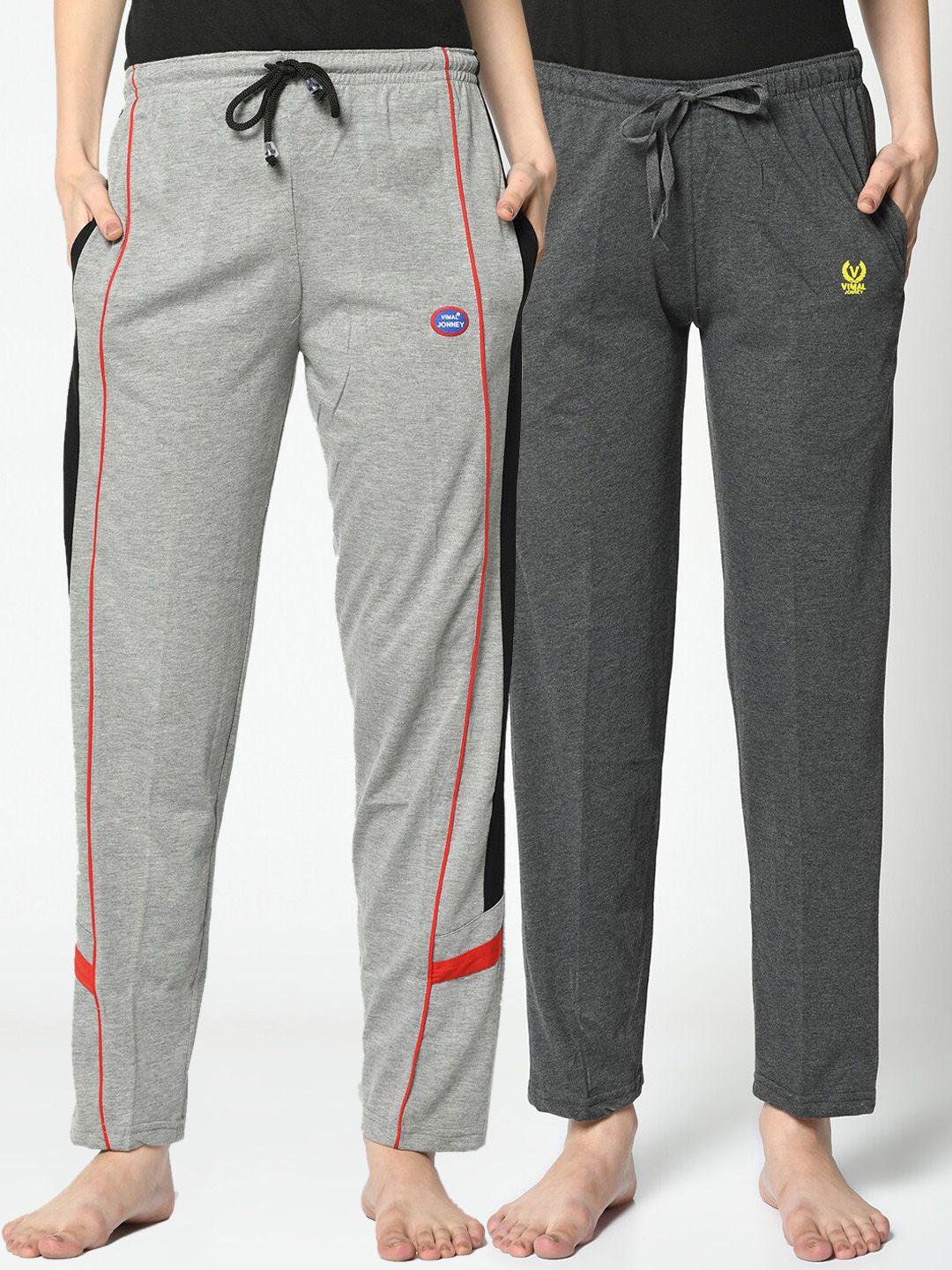 VIMAL JONNEY Women Pack Of 2 Grey Solid Lounge Pants Price in India