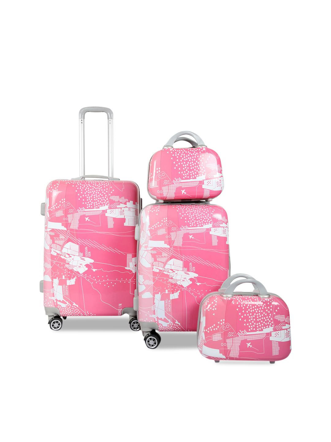Polo Class Pink 4-Pieces Printed Hard Case Luggage Trolley & Vanity Bag Set Price in India