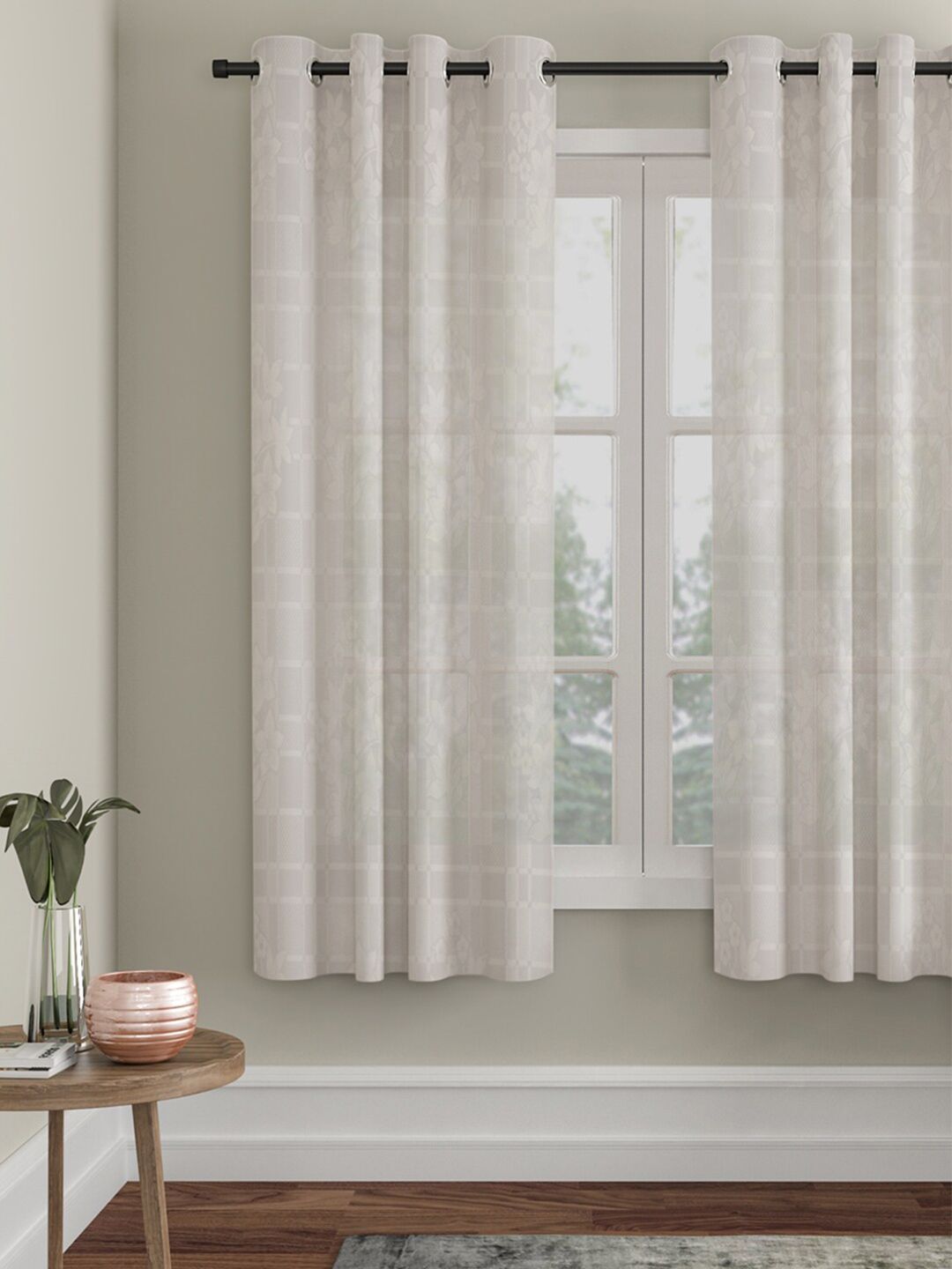 HOSTA HOMES Cream-Coloured Floral Window Curtain Price in India