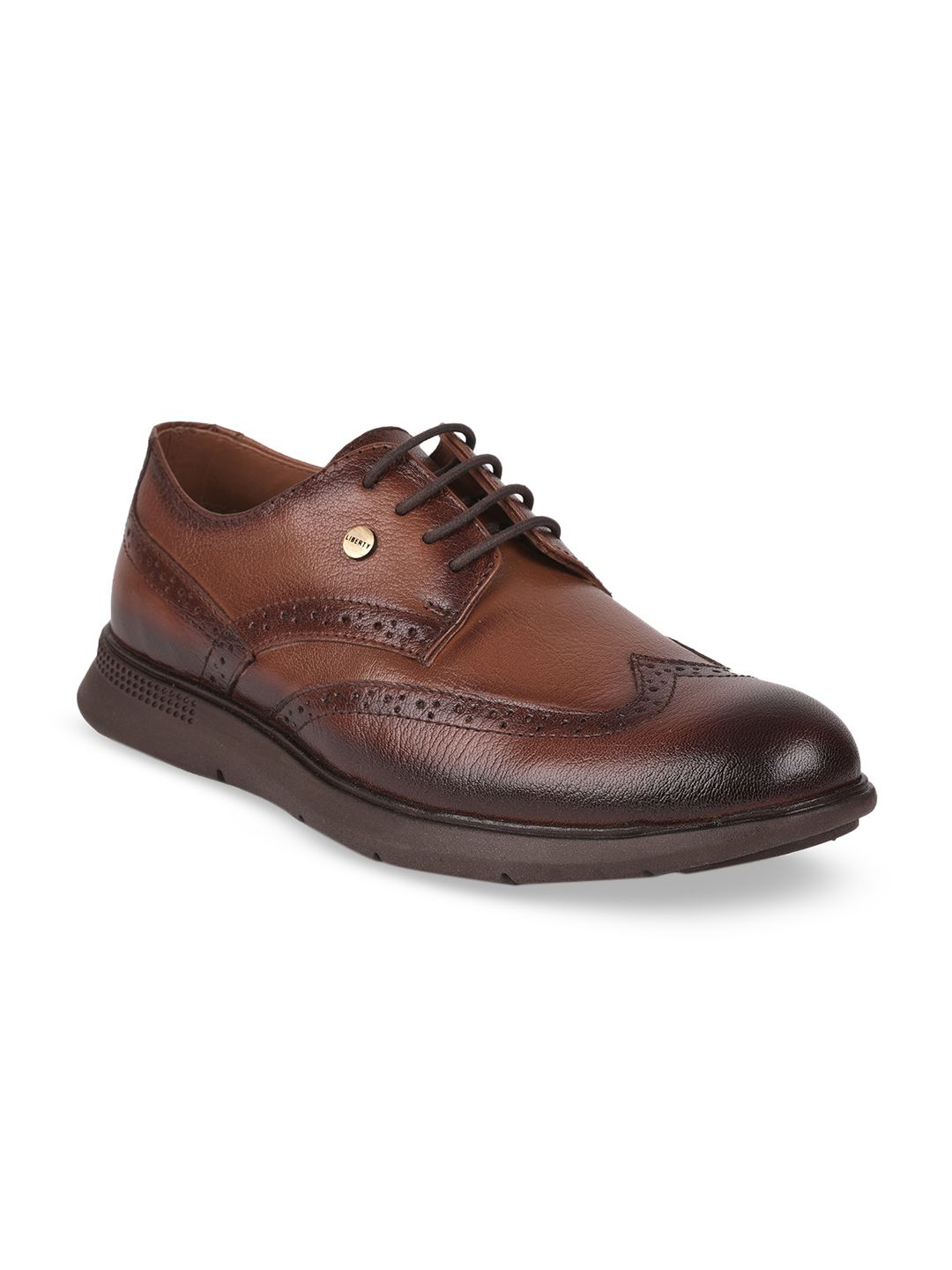 Liberty Men Tan-Brown Textured Leather Formal Oxfords