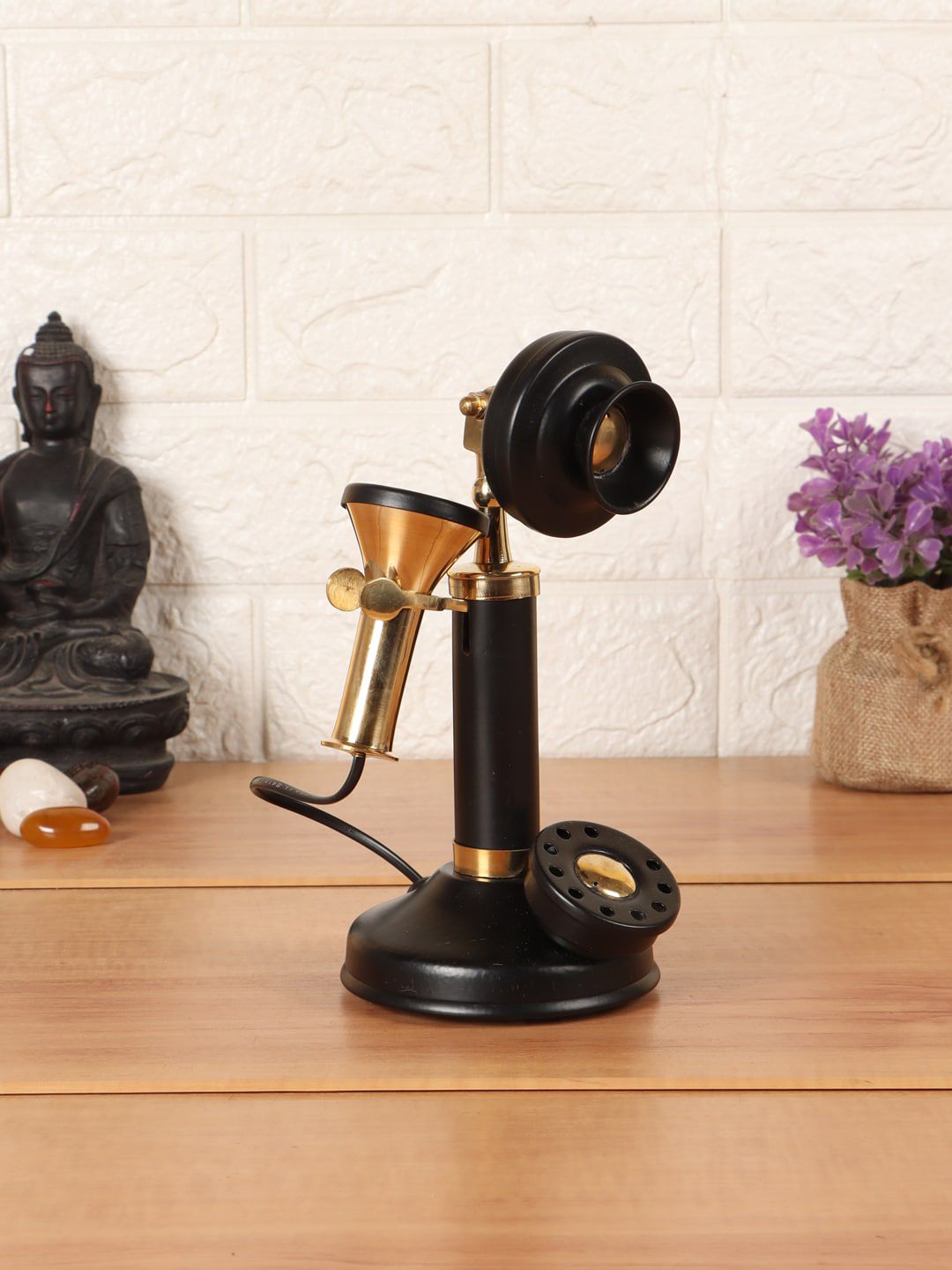 EXIM DECOR Black & Copper-Toned Solid Dummy Vintage Style Telephone Showpiece Price in India