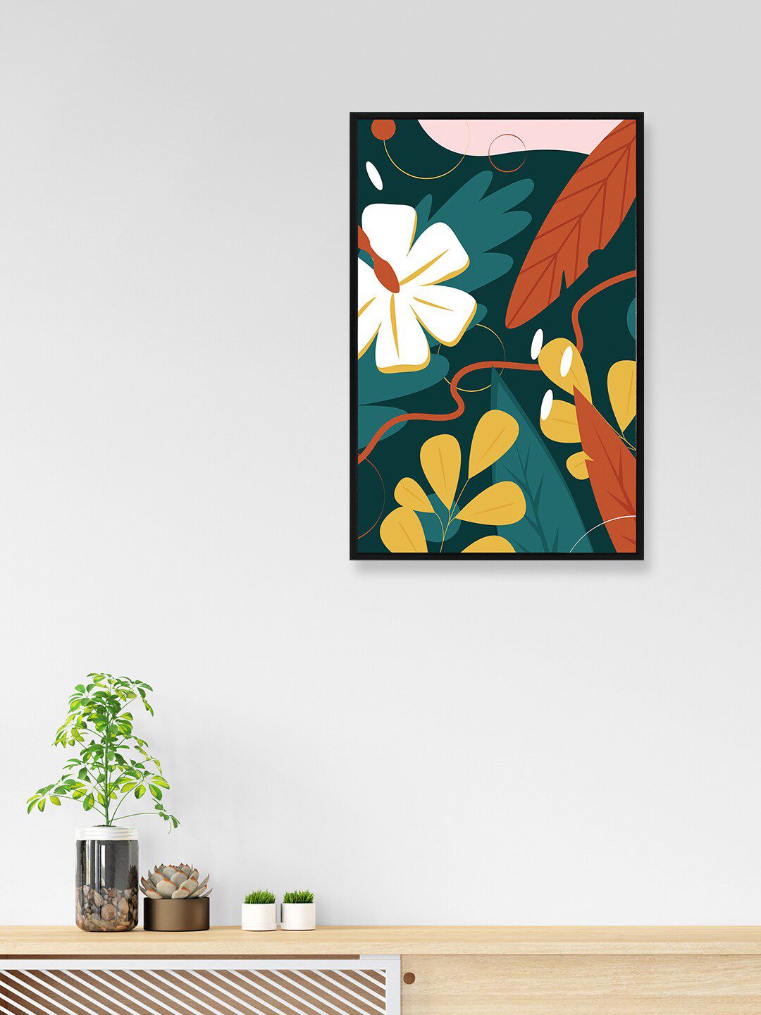 nest ART Black & Teal Green Floral Framed Wall Art Price in India