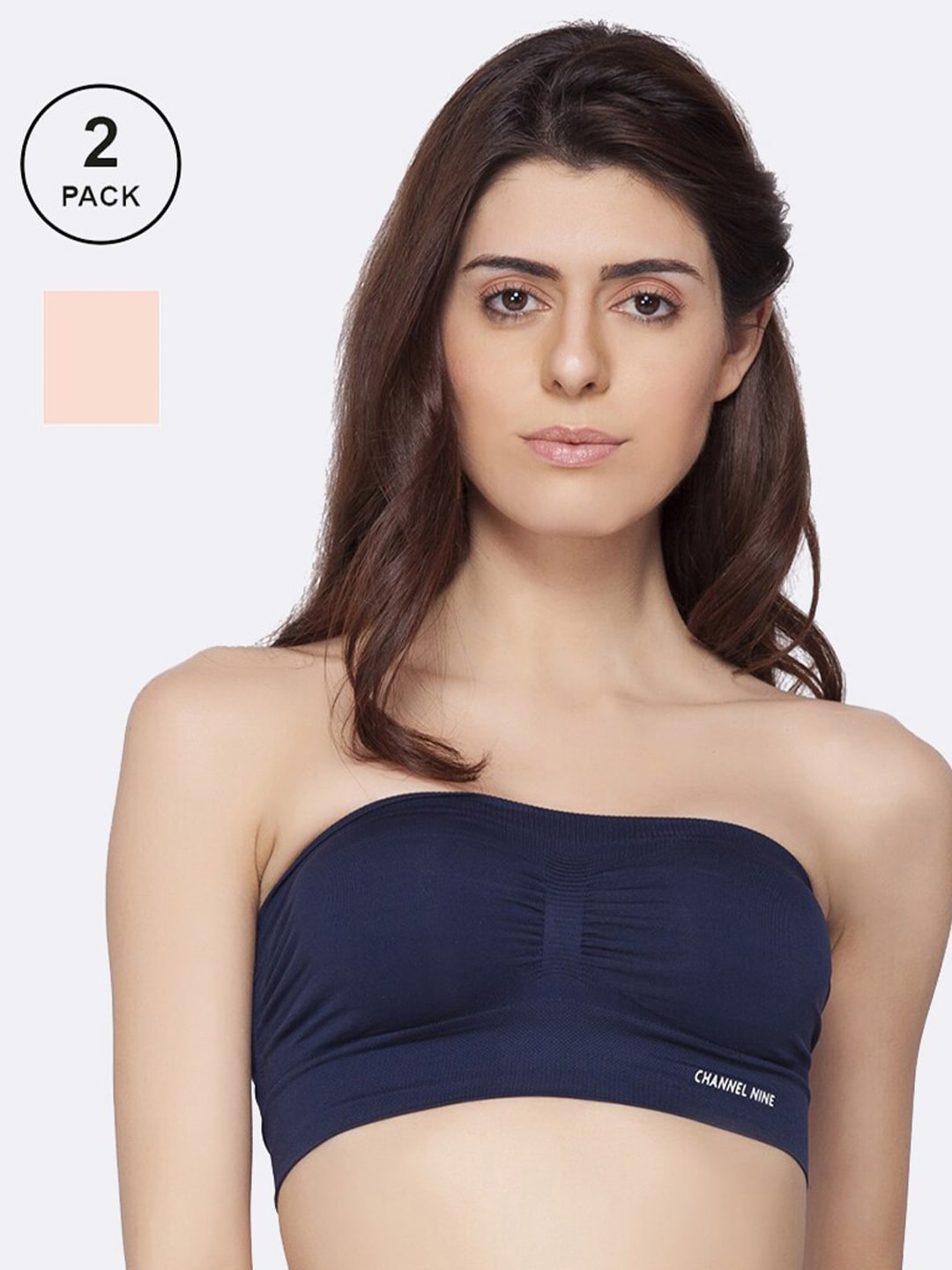 C9 AIRWEAR Pack of 2 Navy Blue & Nude-Coloured Bandeau Bra Full Coverage P2301_NUDE_NAVY Price in India