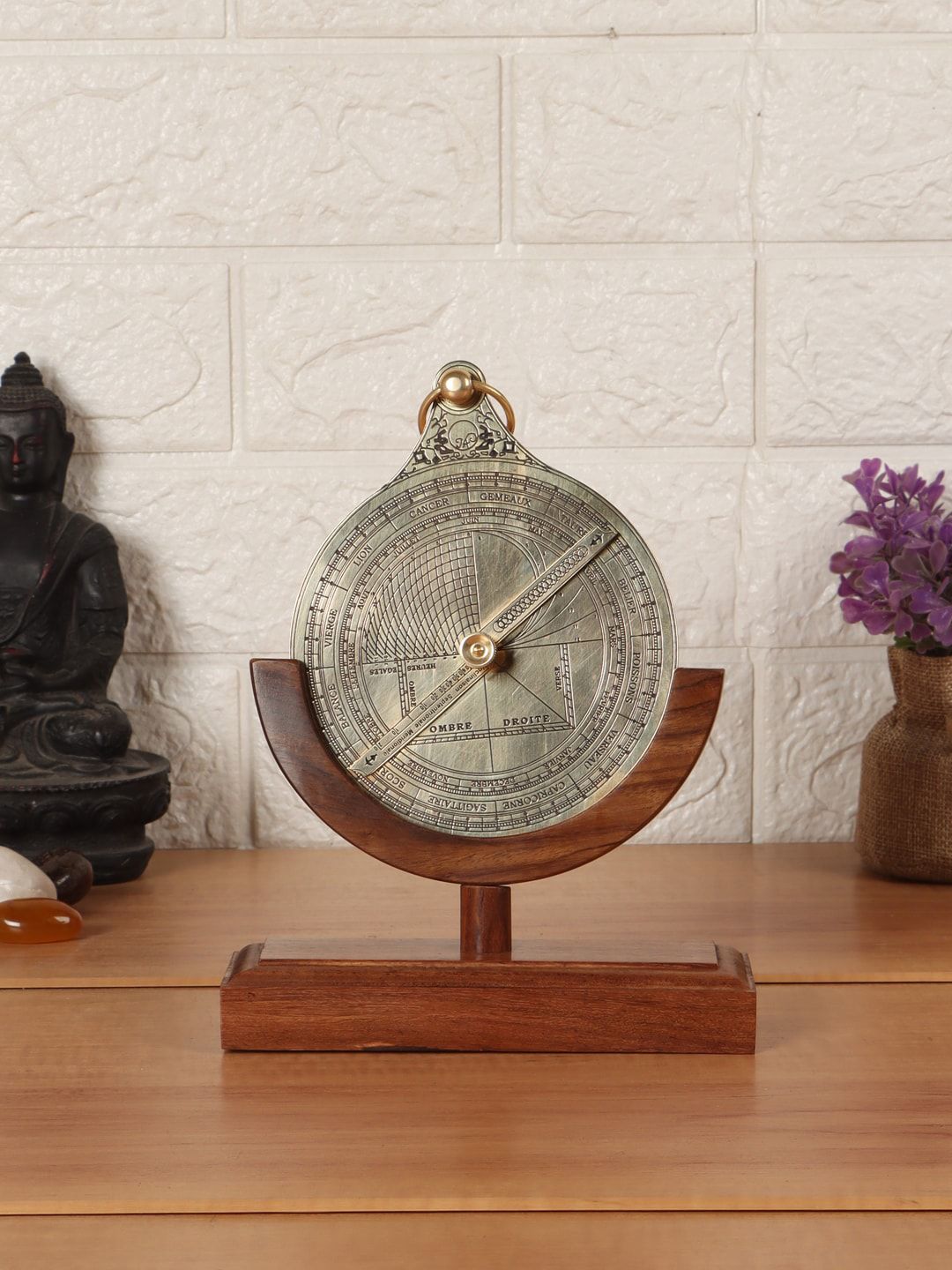 EXIM DECOR Brown & Gold-Toned Astrolabe Showpiece With Wooden Stand Price in India