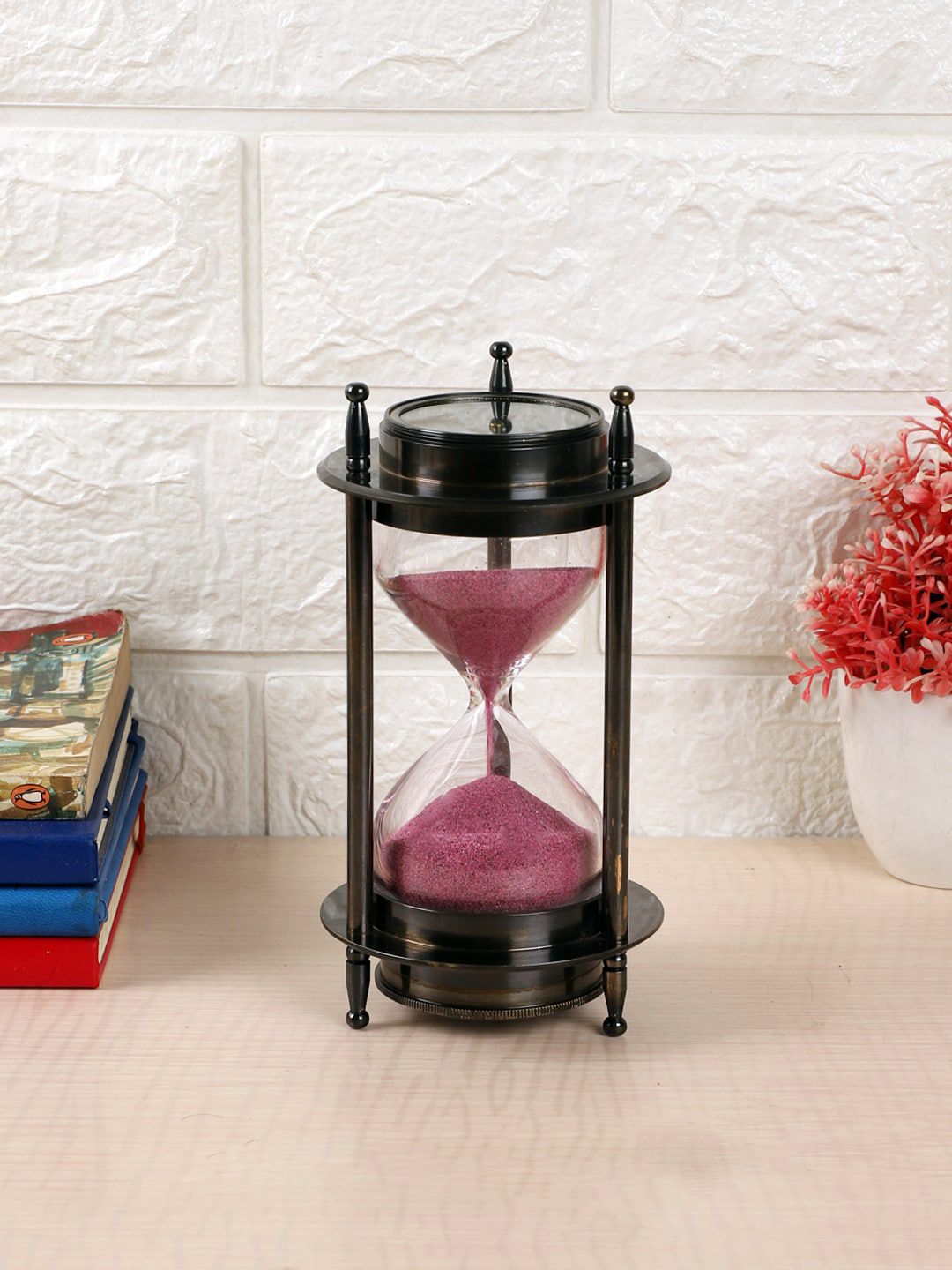 EXIM DECOR Brown & Pink Antique Sand Timer With Both Side Compass Price in India