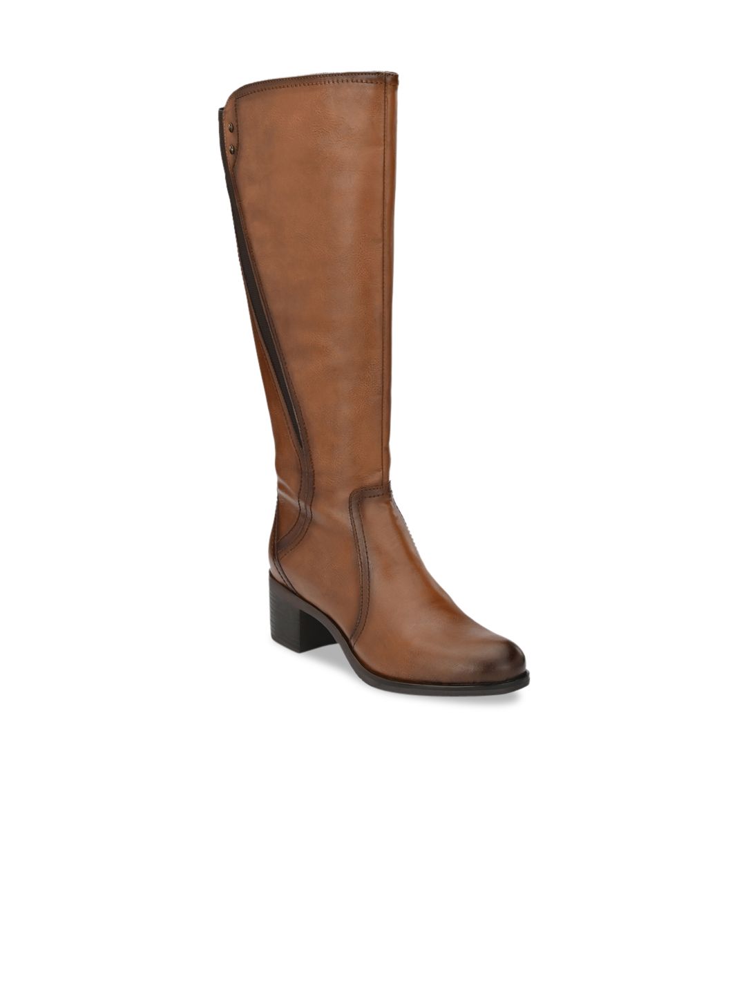 Delize Women Tan Brown High-Top Chelsea Heeled Boots Price in India