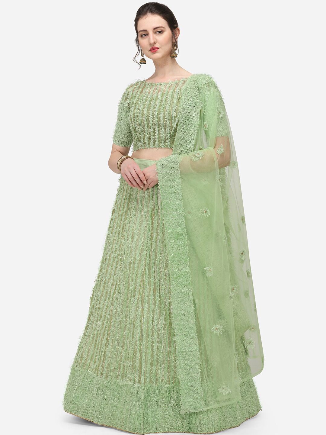 JATRIQQ Green Embroidered Sequinned Semi-Stitched Lehenga & Unstitched Blouse With Dupatta Price in India