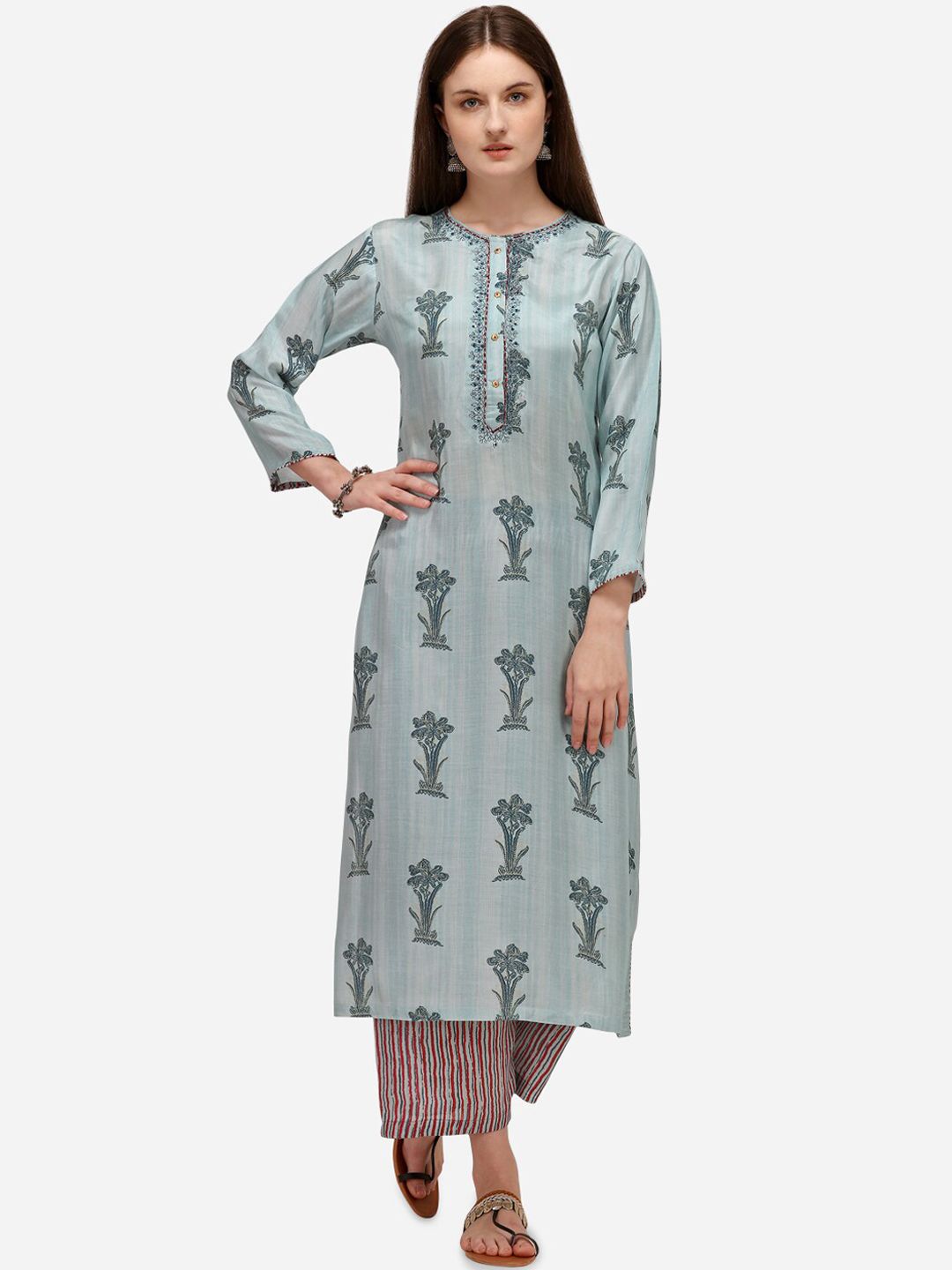 Seerat Women Blue Floral Printed Kurta with Palazzos