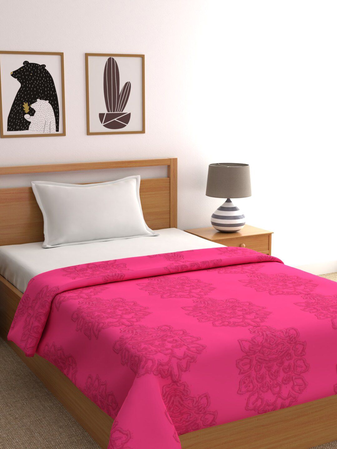 Raymond Home Pink Ethnic Motifs Mild Winter 450 GSM Single Bed Blanket Price in India