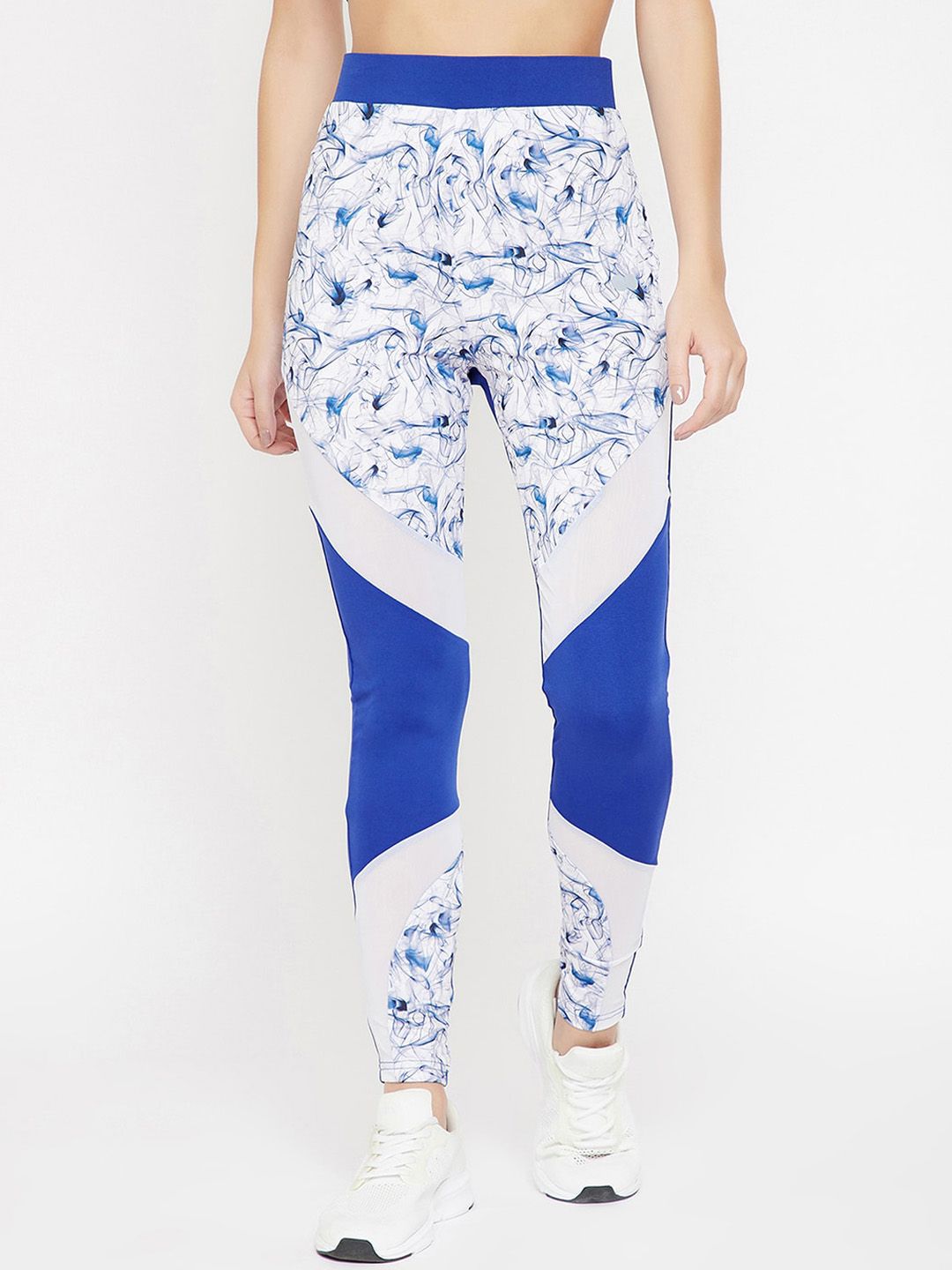 Clovia Women Blue & White Printed Activewear Ankle-Length Tights Price in India