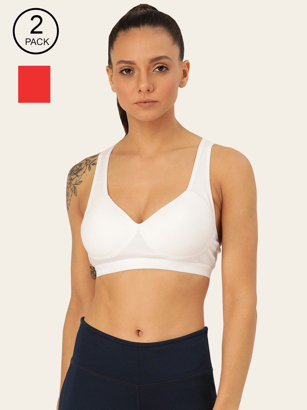 Lady Lyka Red & White Pack of 2 Workout Bra Half Coverage Lightly Padded Price in India