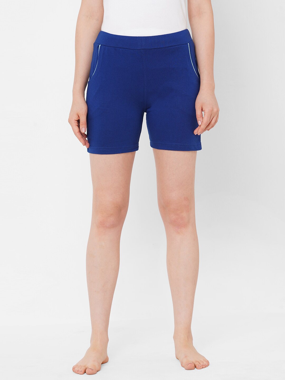 Sweet Dreams Women Blue Solid Cotton Lounge Shorts Price in India