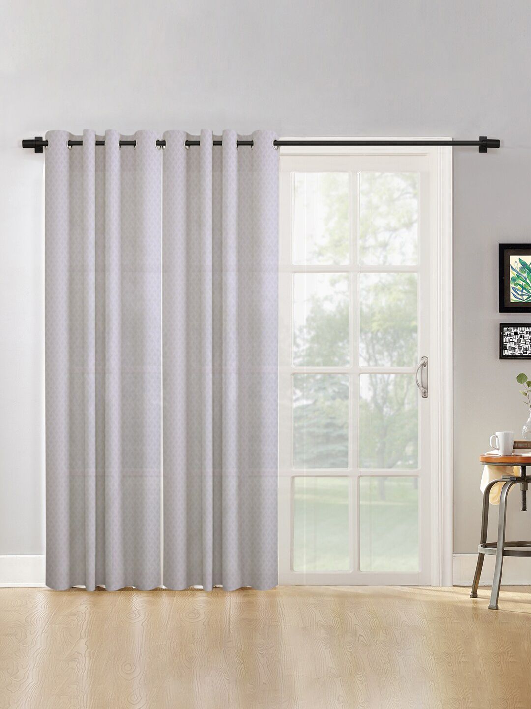 HOSTA HOMES White Set of 2 Geometric Long Door Curtain Price in India