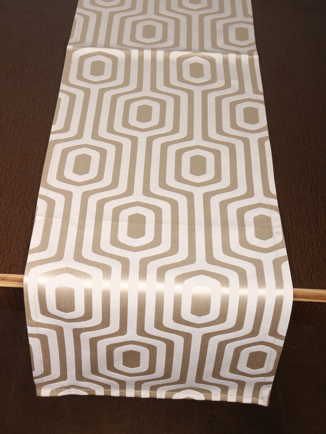 Home Cream-Coloured & Gold-Toned Woven Design Table Runner Price in India