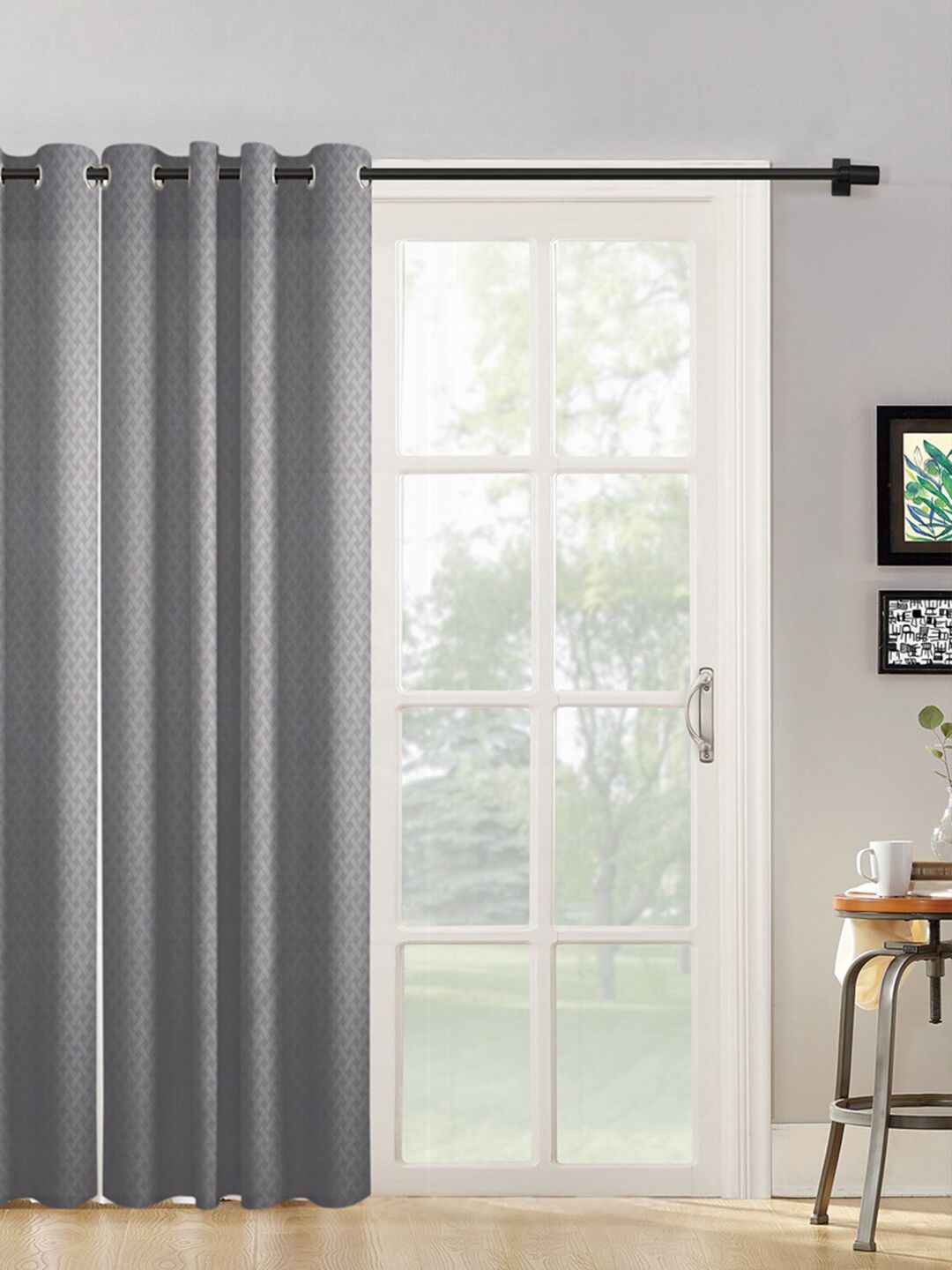 HOSTA HOMES Grey Geometric Long Door Curtain Price in India
