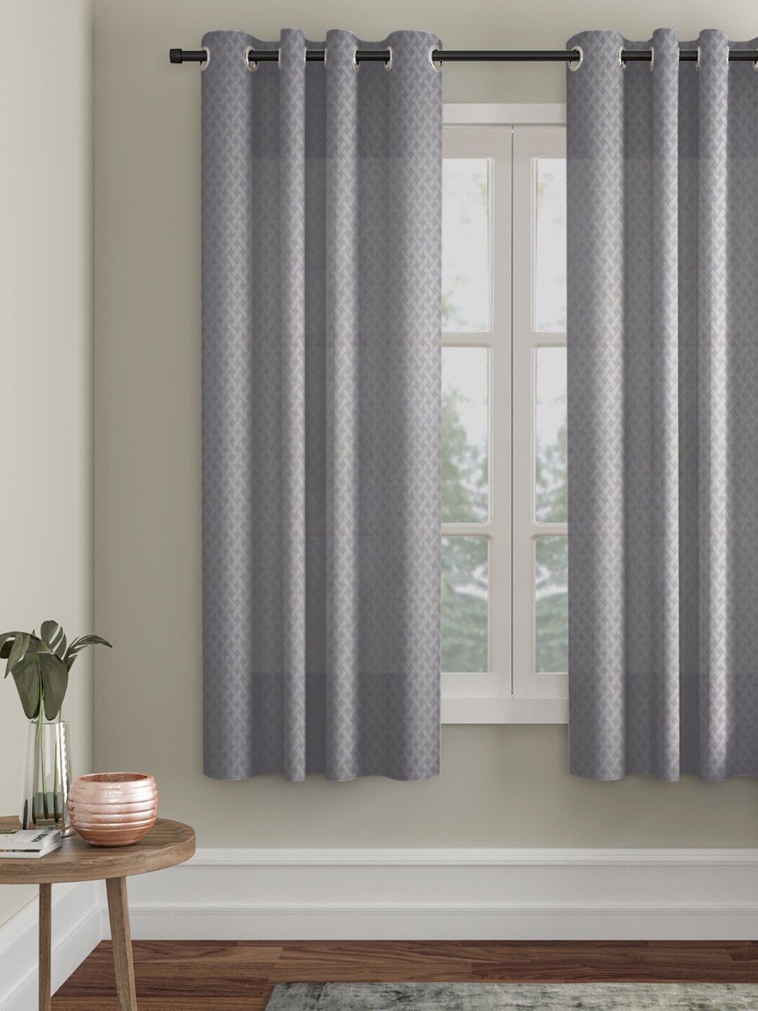 HOSTA HOMES Grey Geometric Window Curtain Price in India