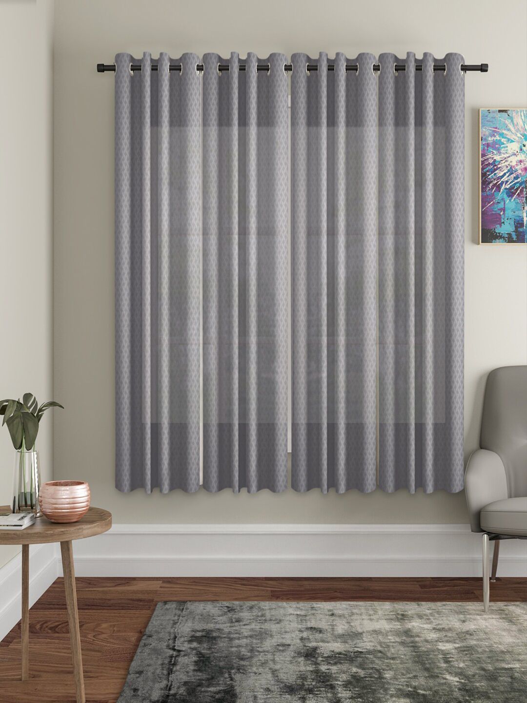 HOSTA HOMES Grey Set of 4 Geometric Window Curtain Price in India