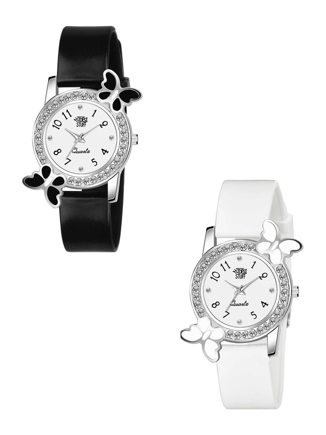 SWADESI STUFF Women Pack Of 2 Embellished Dial Analogue Watch 2 BF BLACK WHITE Price in India