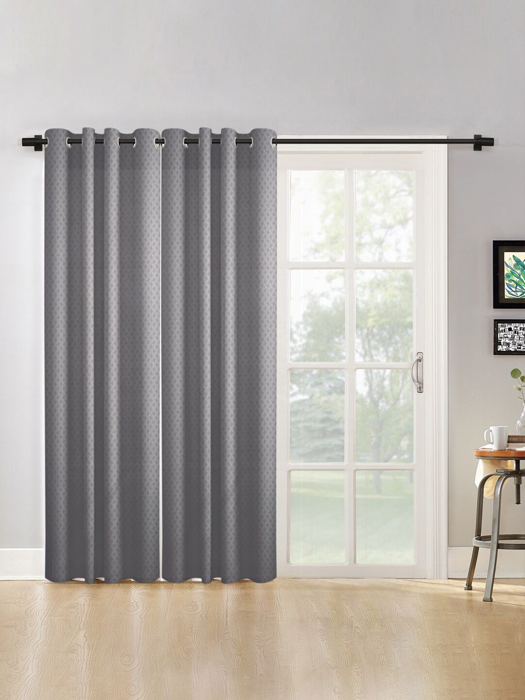 HOSTA HOMES Grey Set of 2 Geometric Long Door Curtain Price in India