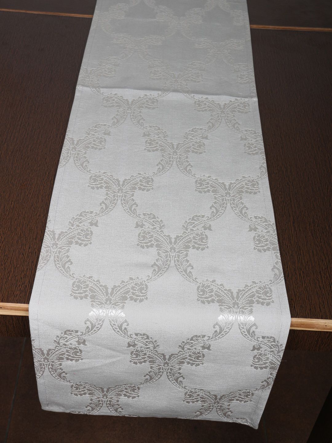 Home Grey & Silver-Coloured Ethnic Woven-Design Cotton Table Runner Price in India
