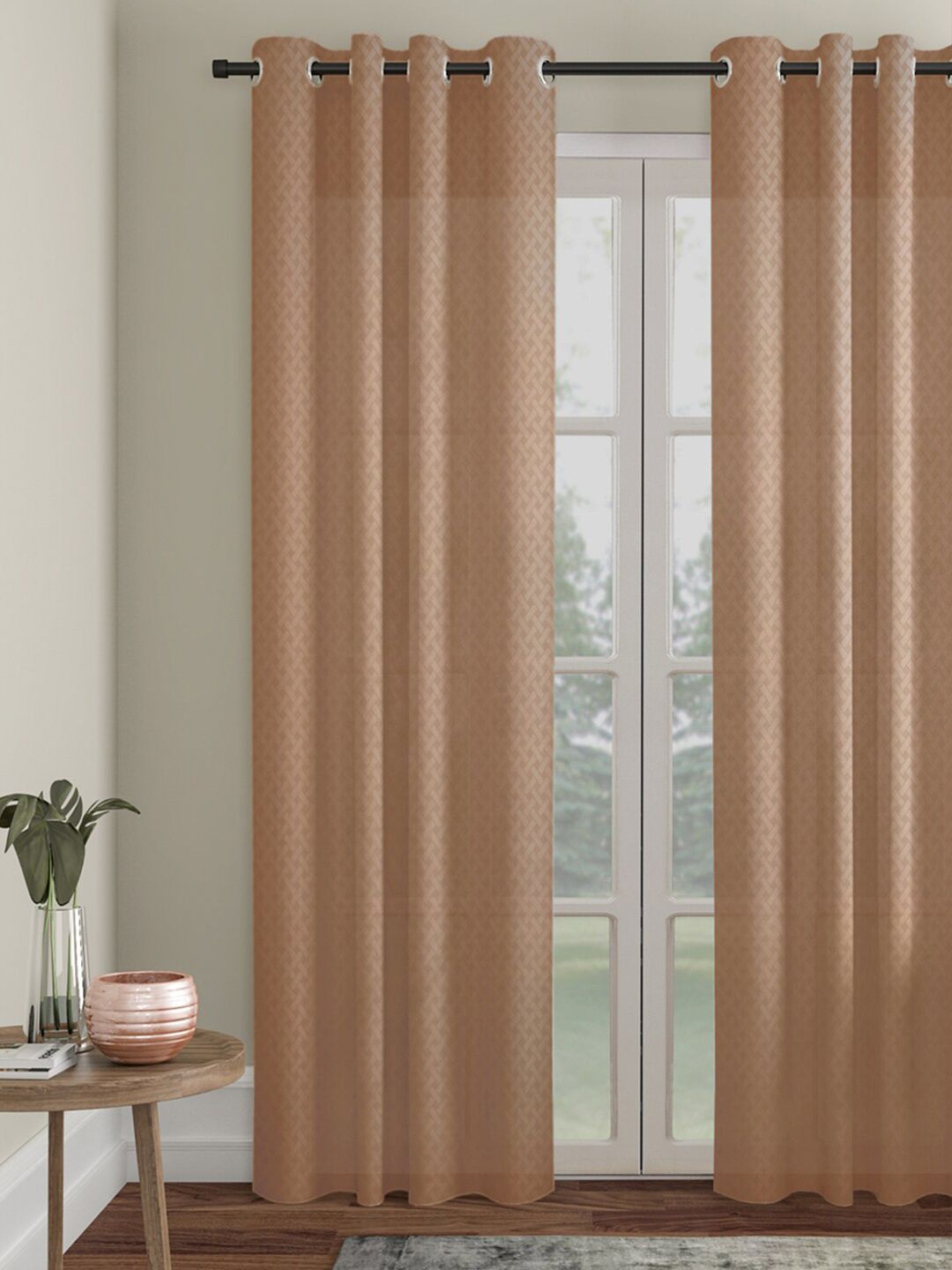 HOSTA HOMES Brown Geometric Door Curtain Price in India