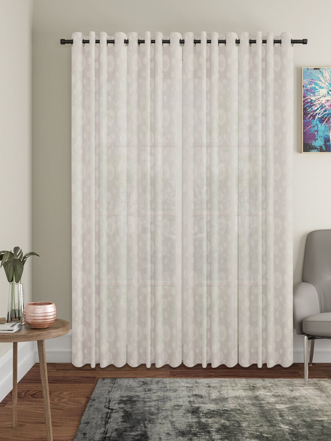 HOSTA HOMES Cream-Coloured Set of 4 Geometric Door Curtain Price in India