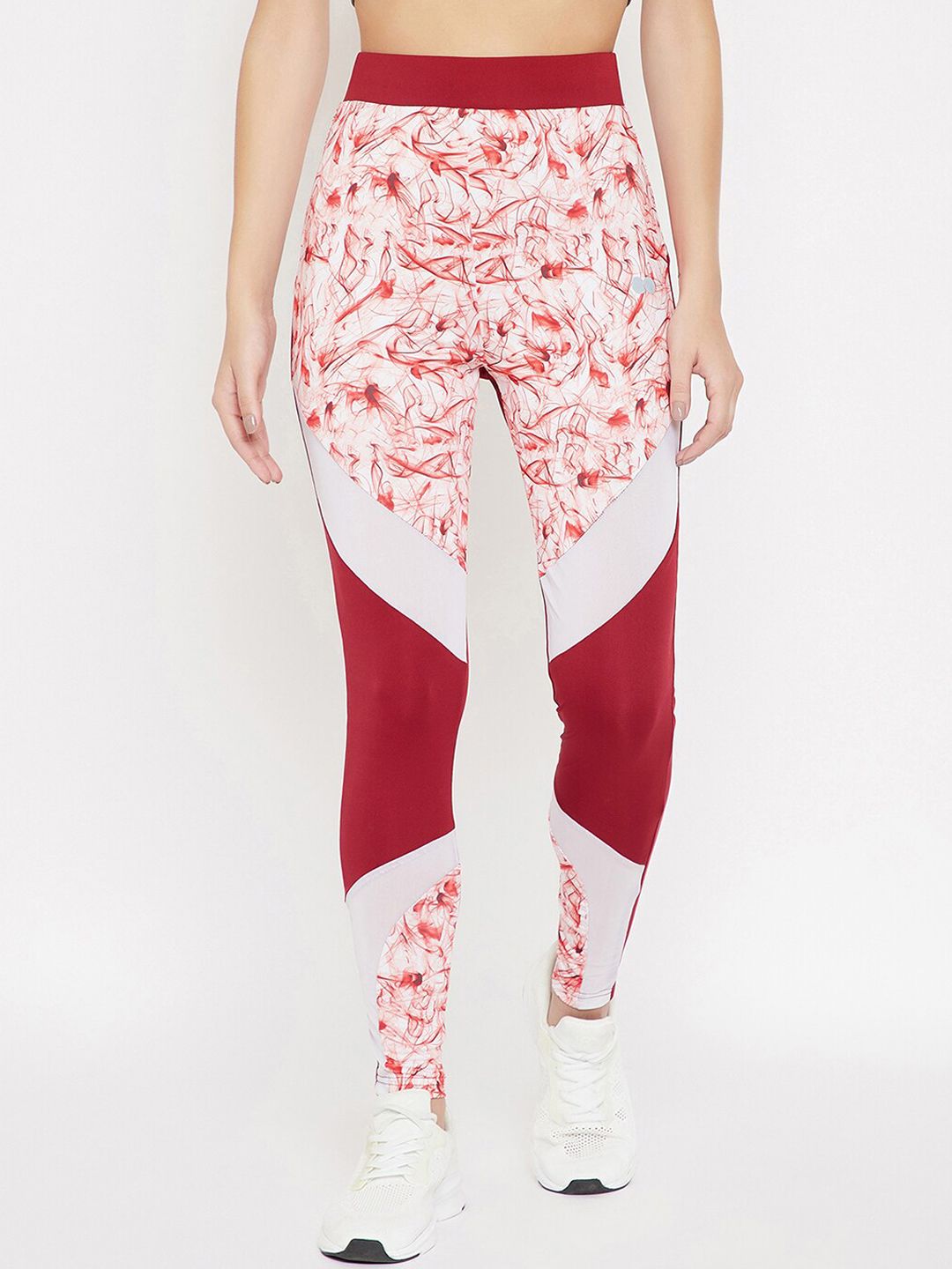Clovia Women Red & White Printed Sports Tights Price in India