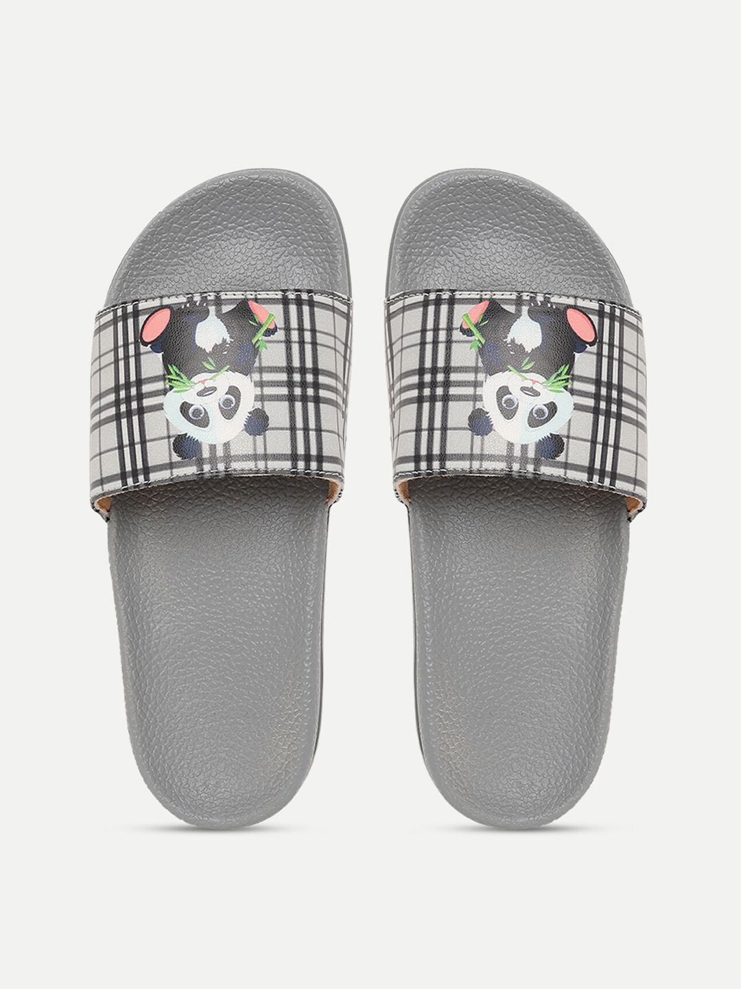 FREECO Women Grey & White Printed Sliders Price in India