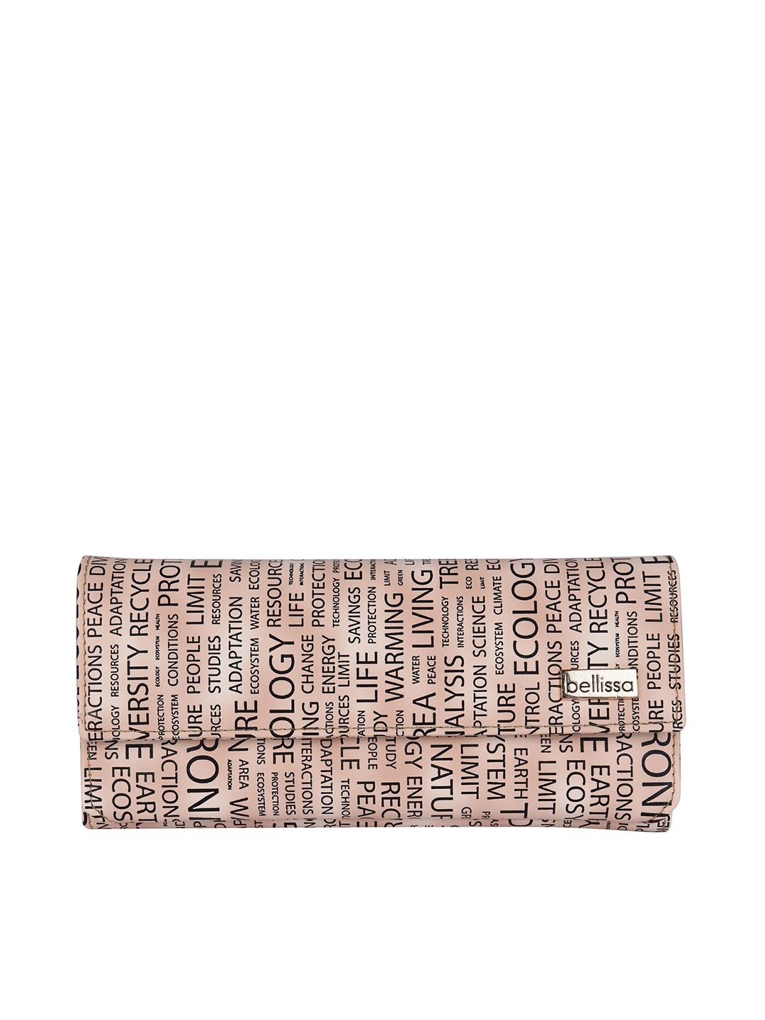 Bellissa Women Peach-Coloured & Black Typography Solid PU Two Fold Wallet Price in India