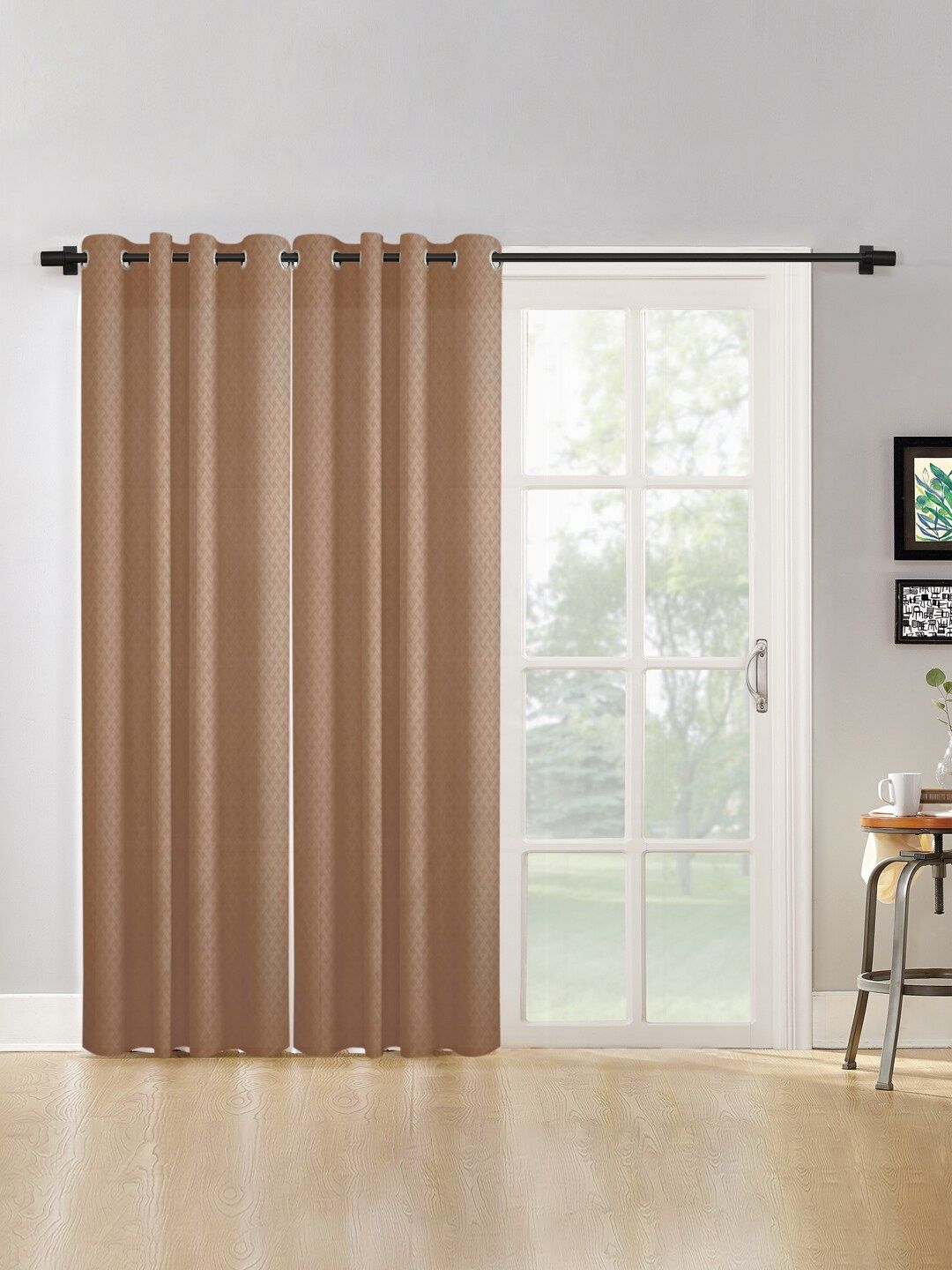 HOSTA HOMES Brown Set of 2 Geometric Long Door Curtain Price in India