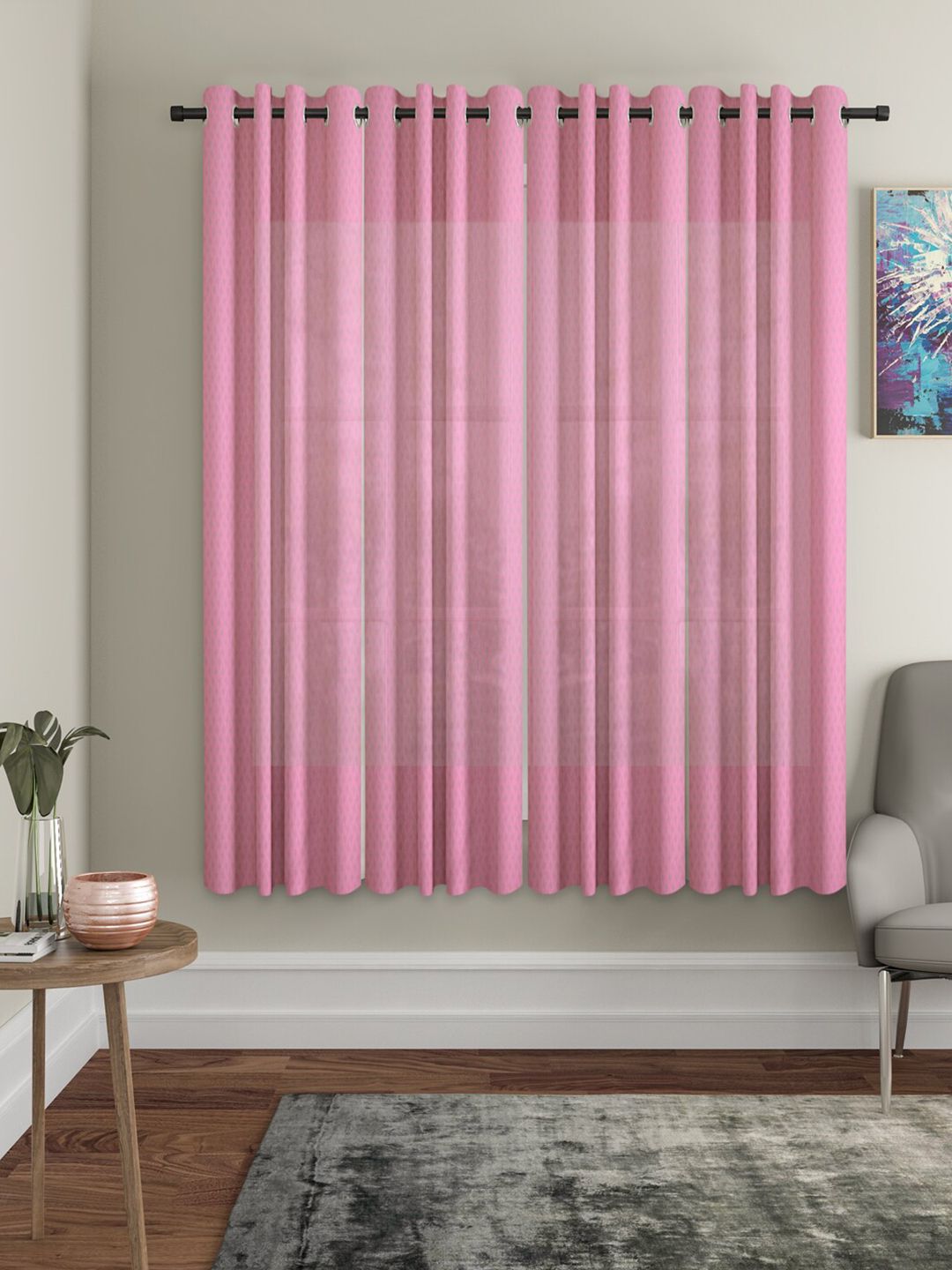 HOSTA HOMES Pink Set of 4 Geometric Window Curtain Price in India