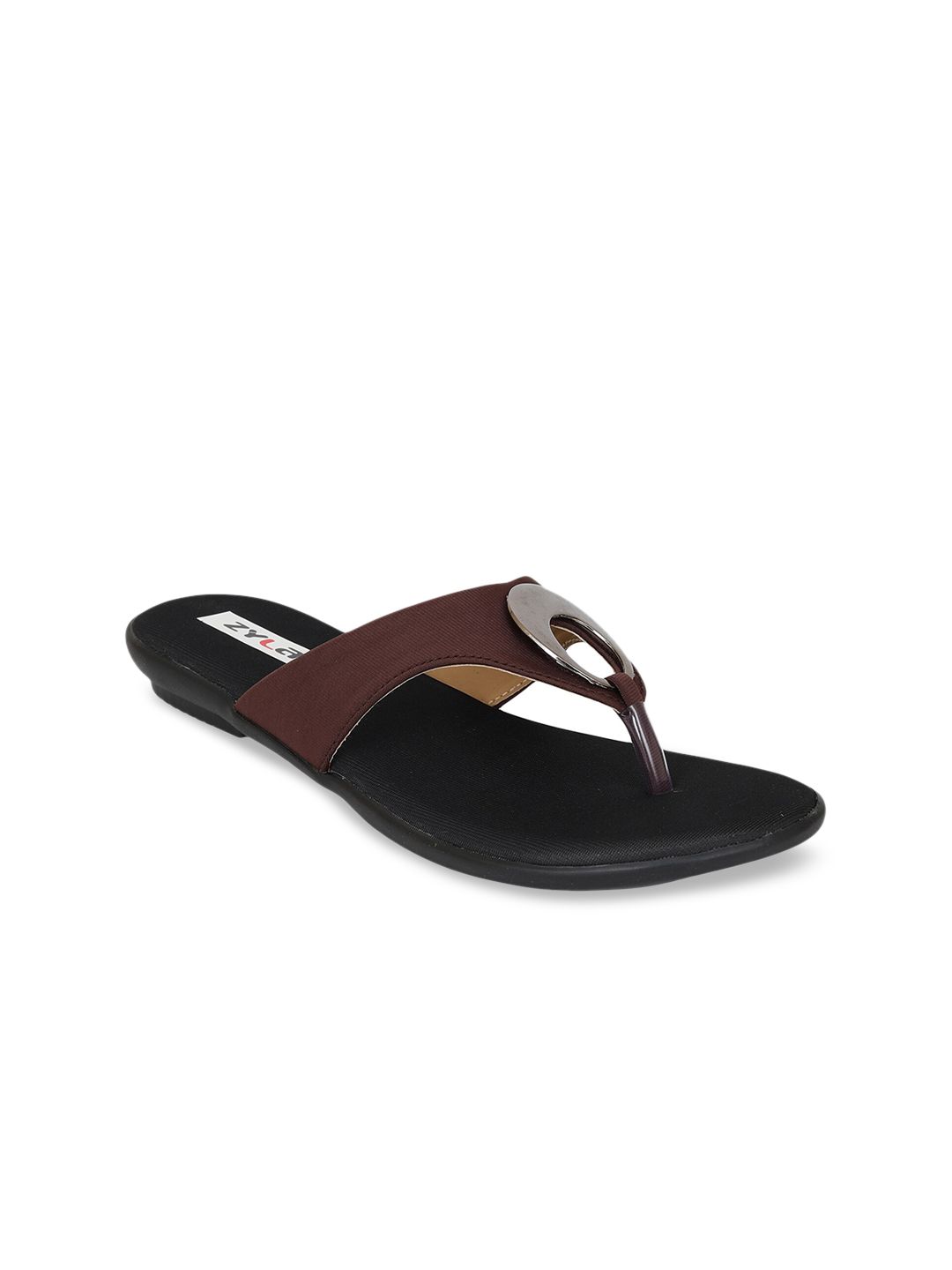 Zyla Women Brown T-Strap Flats