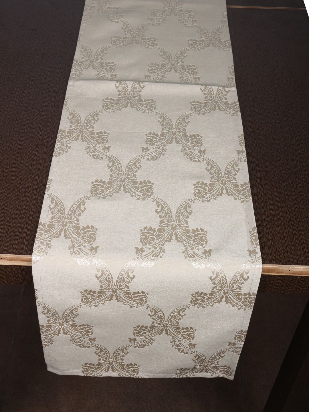 Home Beige & Gold-Coloured Ethnic Woven-Design Cotton Table Runner Price in India