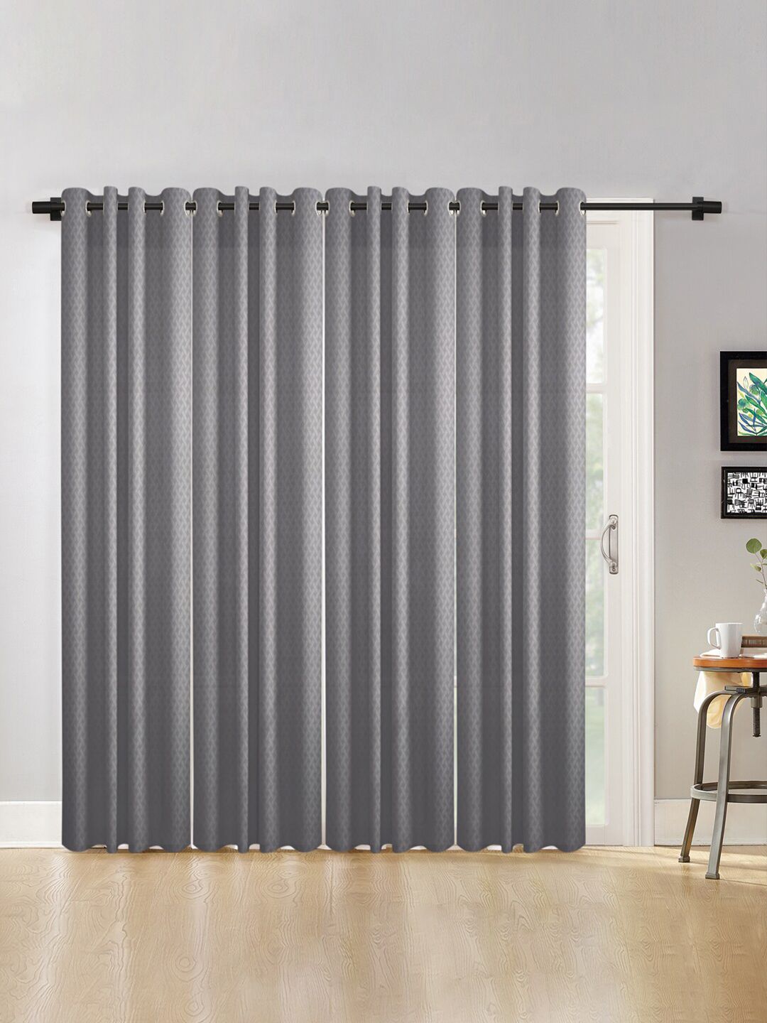 HOSTA HOMES Grey Set of 4 Long Door Curtain Price in India