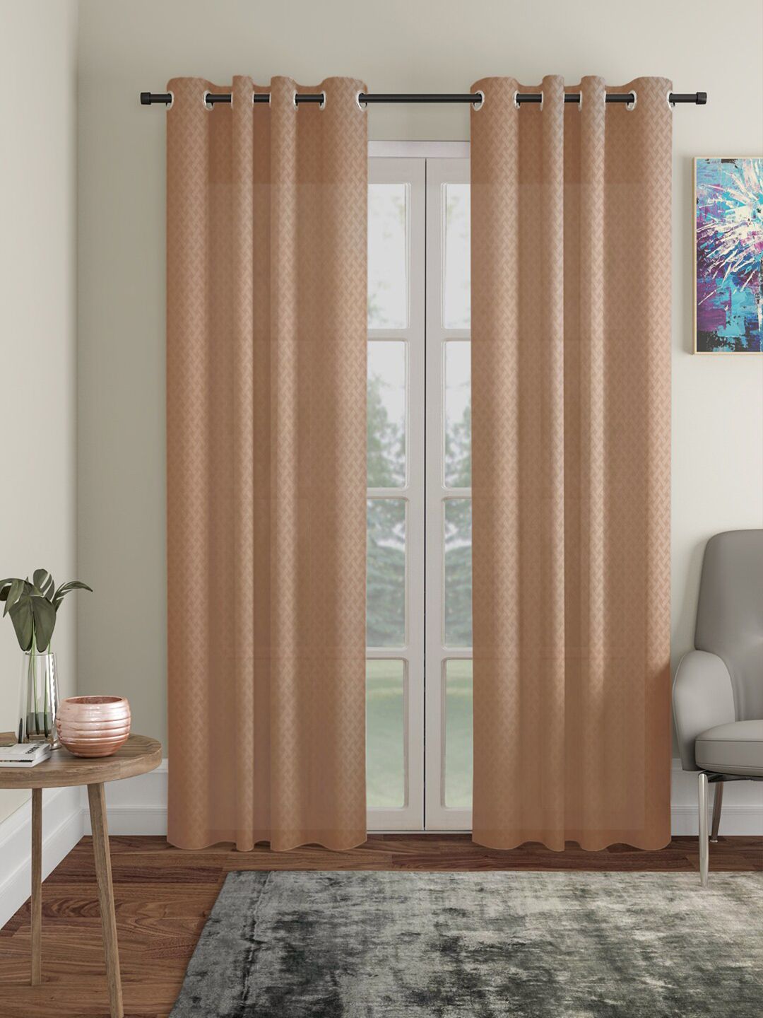 HOSTA HOMES Brown Set of 2 Geometric Door Curtain Price in India