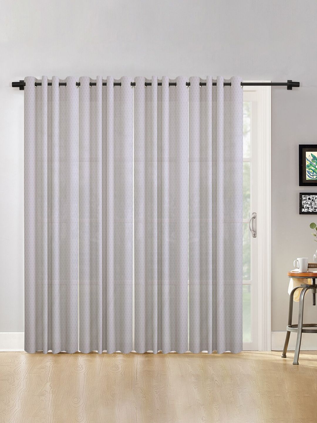 HOSTA HOMES White Set of 4 Geometric Long Door Curtain Price in India